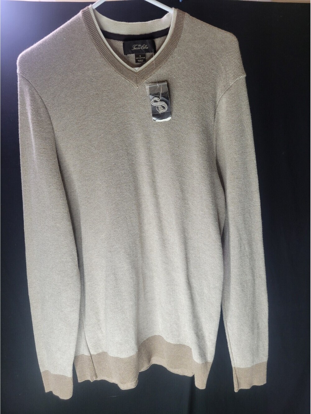 Tasso Elba Mens Long Sleeve Sweater V-Neck Cotton Casual Rye Heather Small *New*
